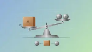 Illustrazione di una bilancia con un cubo A e due sfere B per un test logico