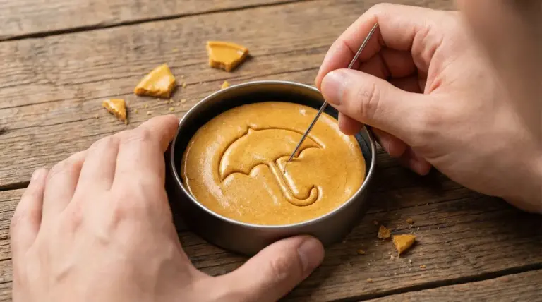 Mani incidono un biscotto dalgona con una forma di ombrello, ispirato alla sfida di Squid Game