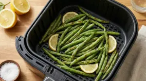 Fagiolini cotti in friggitrice ad aria con fette di limone