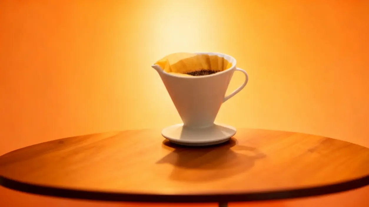 Filtro da caffè con fondi usati su un tavolo di legno